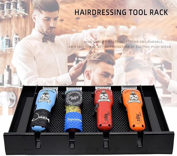 Barber Clipper Tray Organizer, Trimmer, Corded Clippers Holder for Hairdresser, Salon Station Haircut Tools Keeper with Anti-Slip Mat - 15.7" L x 8.9" (Rectangle) - Image 8