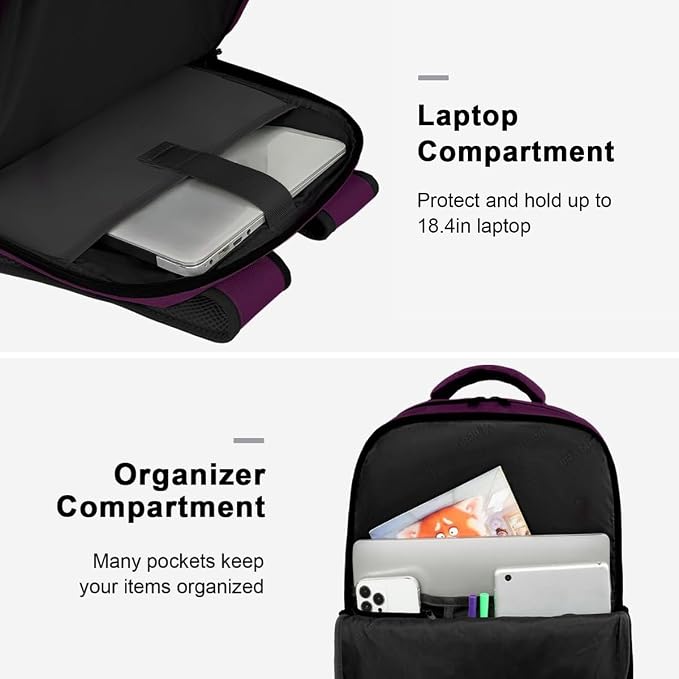 MATEIN Travel Backpacks for Women, Carry On Large Capacity Backpack, Purple | Tsa Approved, 45L Backpack Suitcase, Airline Approved, Luggage Strap, Fit 18" Laptop, For Weekender Overnight Traveling - Image 5