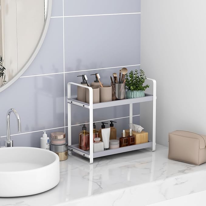 HNRLOY Bathroom Counter Organizer,Bathroom Countertop Organizer,Counter Shelf,Countertop Storage,Organization and Storage,Makeup Shelf,Sink Caddy(Grey 2 Tier) - Image 5