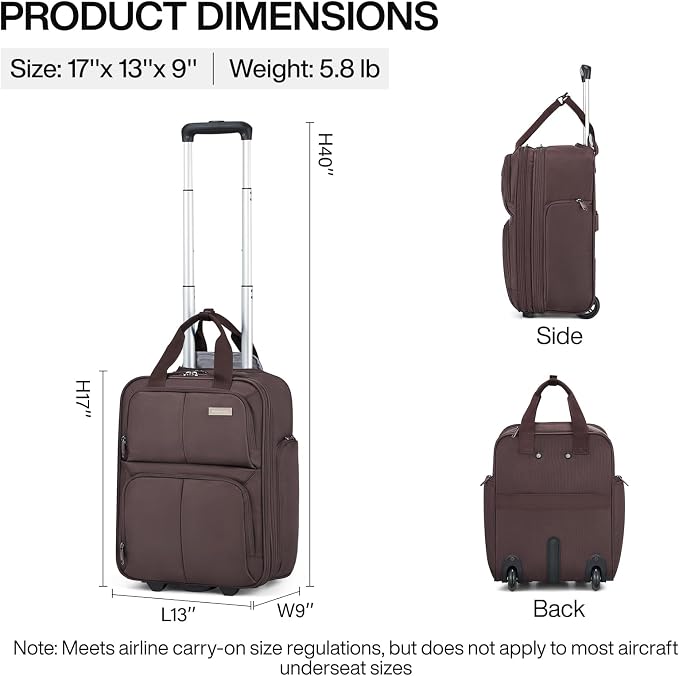 Hanke Expandable Underseat Carry on Luggage for Airplanes,Small Rolling Softside Suitcase Travel Luggage Personal Item Bag,Lightweight luggage bags for travel,Coffee,16-Inch - Image 3