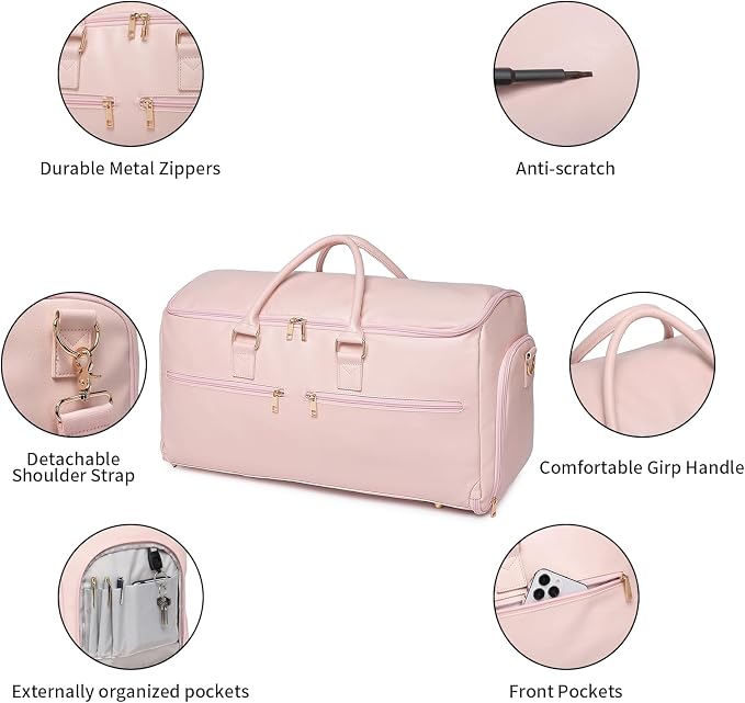 seyfocnia Convertible Travel Garment Bag, Carry On Garment Bag for Women, 2 in 1 Hanging Suitcase Suit Business Travel Bag Weekender Bag, Pink - Image 4