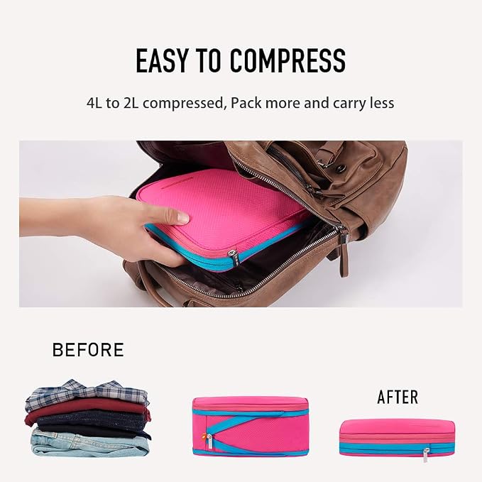 Bee Nesting BeeNesting Waterproof Compression Packing Cubes 5/6/8 sets, Large Travel Packing organizers for Carry on Luggage, 2 Sides Expandable Storage Bags (Blue Red, 4L) - Image 3
