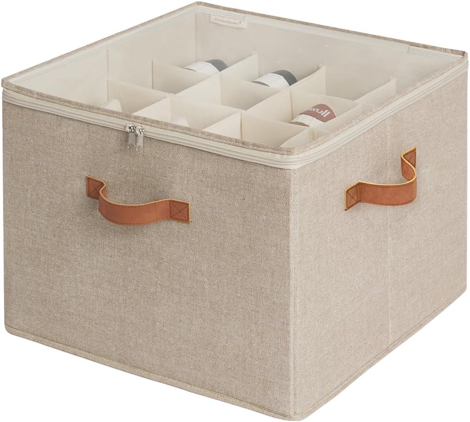 StorageWorks Shoe Organizer for Closet, Shoe Cubby Storage Containers with Adjustable Dividers and Clear Cover, Foldable Shoe Storage Box for Sandals, Sneakers, Fits up to 16 Pairs, Taupe | Fits up to 16 Pairs by StorageWorks