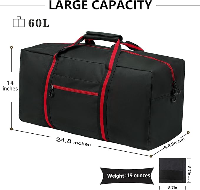 24.8 ” Travel Bag, Duffle Bag for Men Women, Large 60L Weekender Overnight Bag with Trolley Sleeve and Wet Pocket - Image 3