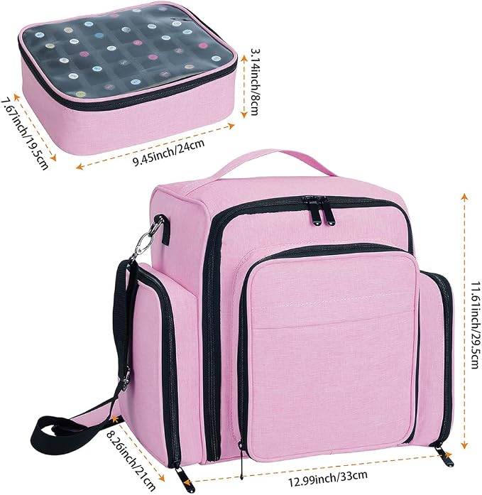Nail Polish Organizer Case Hold 60 Bottles with 2 Detachable Bag,Pink | Portable Travel Storage Box Designed for Women's Nail Tools, Essential Oils and Cosmetics Sets - Image 2