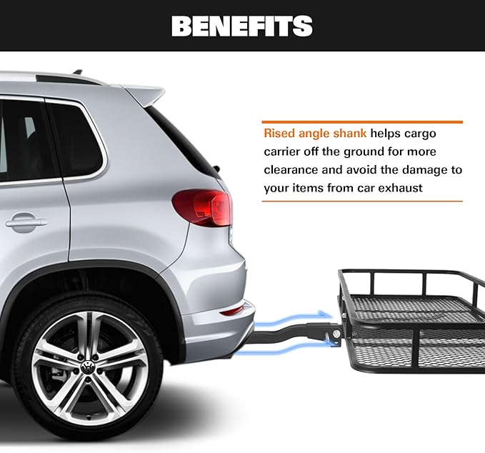 WEIZE Folding Hitch Mount Cargo Carrier Basket 60" X 20" X 6"+ Waterproof Cargo Bag, Hauling Weight Capacity of 500 Lbs and A Folding Arm, with Hitch Stabilizer, Net and Straps - Image 2