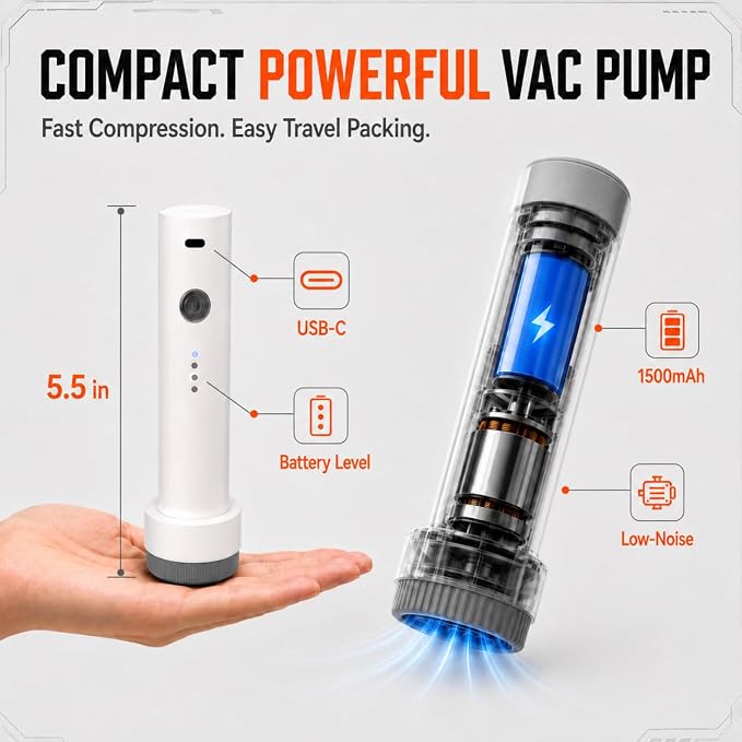 15 Pack Vacuum Storage Bags with Cordless Rechargeable Vacuum Pump, Travel Essentials Vacuum Seal Bags for Clothing, Compression Packing Cubes, Cordless Travel Vacuum Bag Set - Image 2