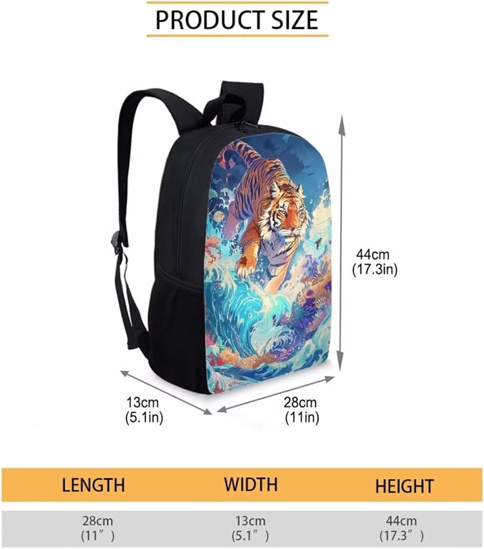 17 Inch Animal Print School Backpack And Lunch Box Set for Kids Lightweight Sea Wave Tiger Backpack for Boys Girls Sturdy School Bag with Insulated Lunchbox Pencil Case Student Bookbag - Image 7