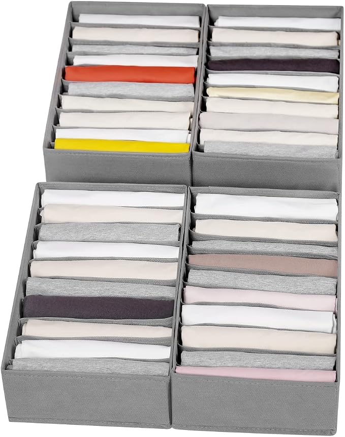 4 Packs T-shirt Drawer Organizers for Clothing,10 Grids Compartment Wardrobe Storage Box, Washable Clothes Organizer for Folded Clothes, T-shirt, Legging, Silk Scarve by Coorganisers