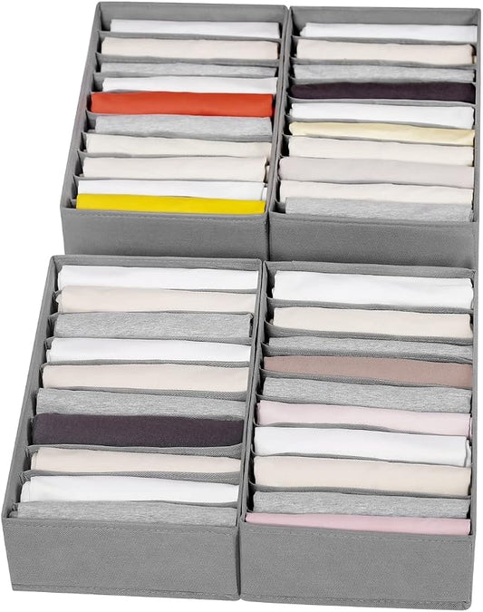 4 Packs T-shirt Drawer Organizers for Clothing,10 Grids Compartment Wardrobe Storage Box, Washable Clothes Organizer for Folded Clothes, T-shirt, Legging, Silk Scarve by Coorganisers