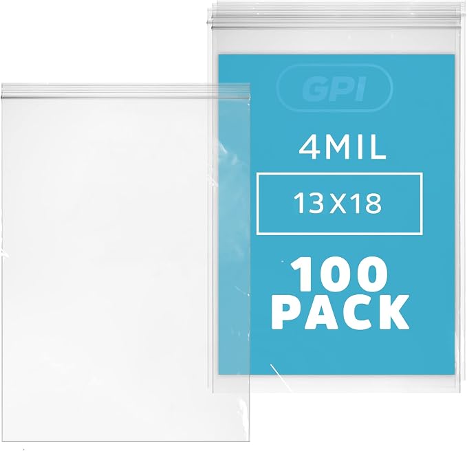 13" x 18" Heavy-duty 2.5 Gallon Zip Bags - 100 Count - Clear Plastic Reclosable Zipper Baggies, 4 Mil Freezer Storage Poly Bags, for Packaging Food, Clothing, Tools & Sharp Objects. by GPI