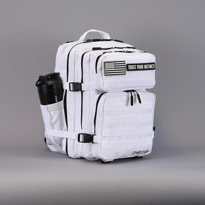 WOLFpak 35L Tactical Gym Backpack (Polar White) Durable 1000D Waterproof Oxford Material with MOLLE Webbing, Laptop Pocket & Dual Cup Holders, Durable Fitness/Travel/Military Daypack - Image 12
