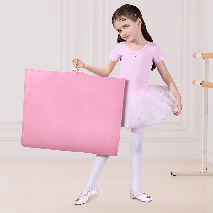 Univivi Dance Costume Bags Garment Bag 40 Inch Hanging Clothes for Dance Competitions, with 3 Medium Clear Zipper Pockets for Dance Costumes, Closet Storage (Pink) - 4 Pack - Image 6
