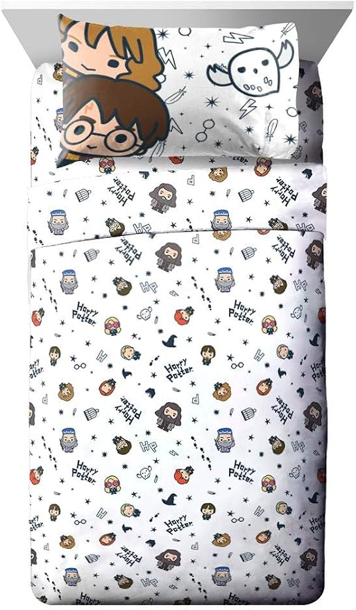 Jay Franco Kids Sheet Set with Fitted, Flat Sheets & Pillow Cover - Ultra-Soft Bedding with Pillowcase for Room Decor, White - Harry Potter, 3 Piece Twin by JayFranco