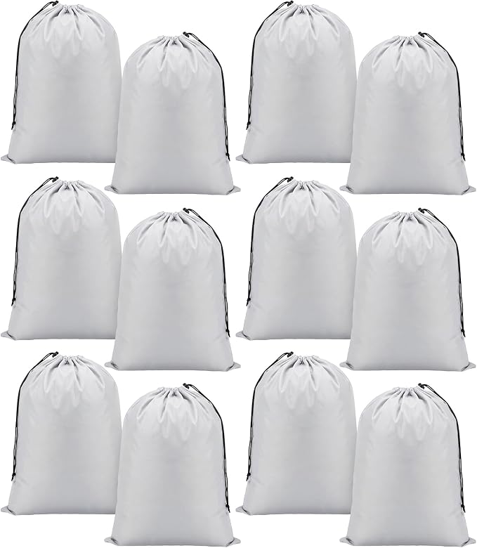 Woanger 12 Pack 28 x 45 Inch Extra Large Laundry Bags Bulk, Silver | Washable Travel Laundry Bag with Drawstring Closure Large Dirty Clothes Organizer for College Dorm Home Hotel Camping by Woanger