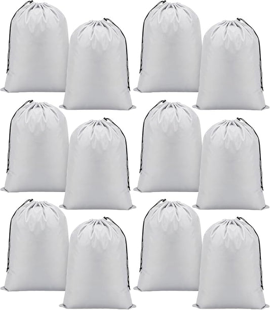Woanger 12 Pack 28 x 45 Inch Extra Large Laundry Bags Bulk, Silver | Washable Travel Laundry Bag with Drawstring Closure Large Dirty Clothes Organizer for College Dorm Home Hotel Camping by Woanger