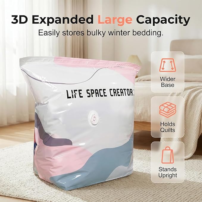 No‑Pump Vacuum Storage Bags, No-Pump Large Vacuum Storage Compression Bags, Press & Seal No Pump Needed for Clothes Bedding Comforters Blankets Travel Home Organization Off-Season Storage (3, Medium) - Image 4