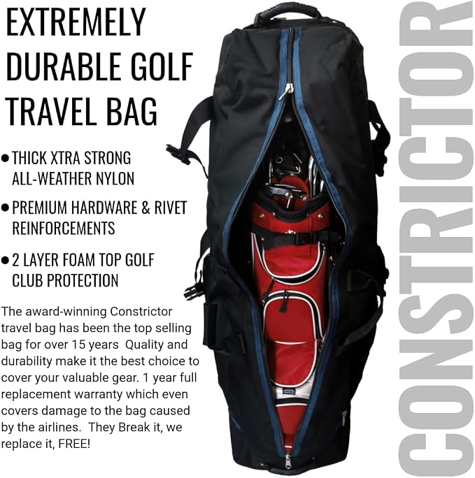 CaddyDaddy Constrictor Soft-Sided Golf Travel Bag Cover with Thick Dense Foam Padded Top 1 Year Full Travel Bag Replacement Coverage | Wheels & Lockable Zippers Case for Transporting Clubs on Airlines - Image 4