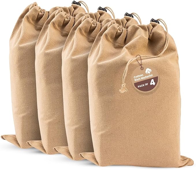 LFH Cotton Rich Shoe Storage Bags with Drawstring, Dustproof Breathable Reusable Organizer, Perfect For Travel, Dorm, Hotel, College, Gym, Easy to Carry, Machine Washable 12"x17" (Pack of 4) - Beige by LFHHomePrivateLimited