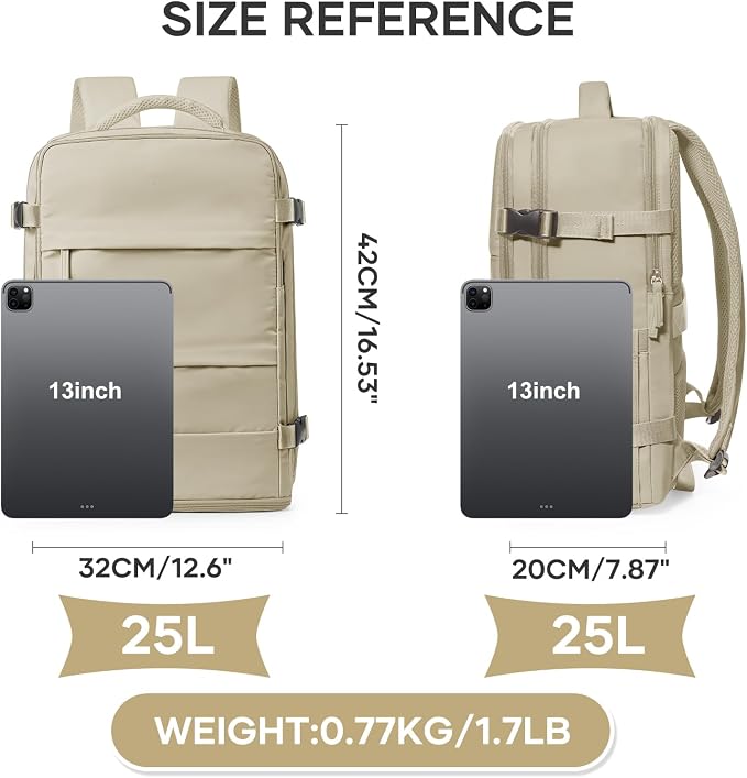 coowoz Travel Backpack For Women Men,Carry On Backpack,Hiking Backpack Waterproof Outdoor Sports Rucksack Casual Daypack travel essentials（Khaki） - Image 3