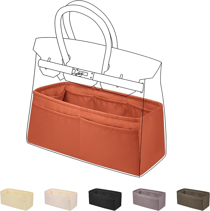 DGAZ Silk Purse Organizer Insert for Birkin Bag(Vitality orange,BK35) | Soft and Lightweight,Perfect Fit,Multi-pocket Storage,Bag Protector,Luxury Bag Care,Handmade,for Smooth Bag Organizer by DGAZ