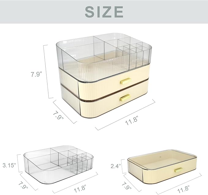 Makeup Organizer with 2 Drawers, Cosmetics Organizer for Bedroom and Bathroom Vanity Countertops, Large Capacity Cosmetic Storage Box for Skincare Cream Perfume Lipstick Dresser Counter-White - Image 4