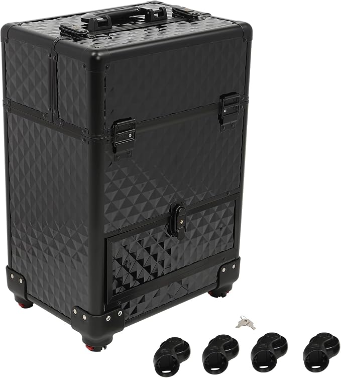 Rolling Makeup Case Cosmetic Train Cases 4 Tray with Sliding Rail Rolling Makeup Cart Cosmetic Trolley 3 Tier Travel Case Salon Barber Case for Makeup Tattooist Nail Tech Hairstylists - Image 7