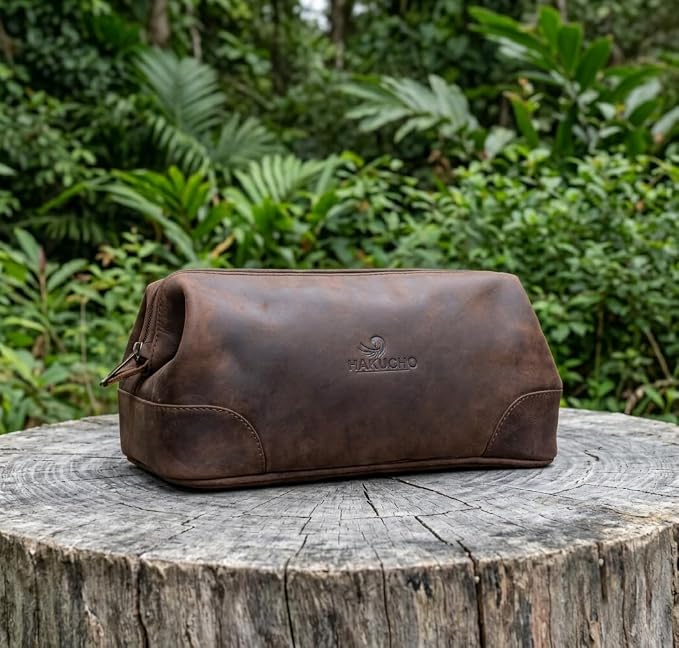 Leather Toiletry Bag, Grooming Travel Pouch, Shaving Kit Toiletries, Makeup Kit Organizer with Waterproof Lining, Handcrafted Vintage leather, best gift for Men & Women (DARK BROWN) - Image 2