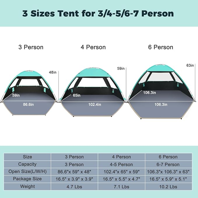 Gorich Beach Tent Sun Shelter for 3/4/6/8/10 Person with UPF 50＋ UV Protection, Lightweight & Easy Setup Beach Shade Canopy, Portable Beach Shade Tent Beach Cabana - Image 2
