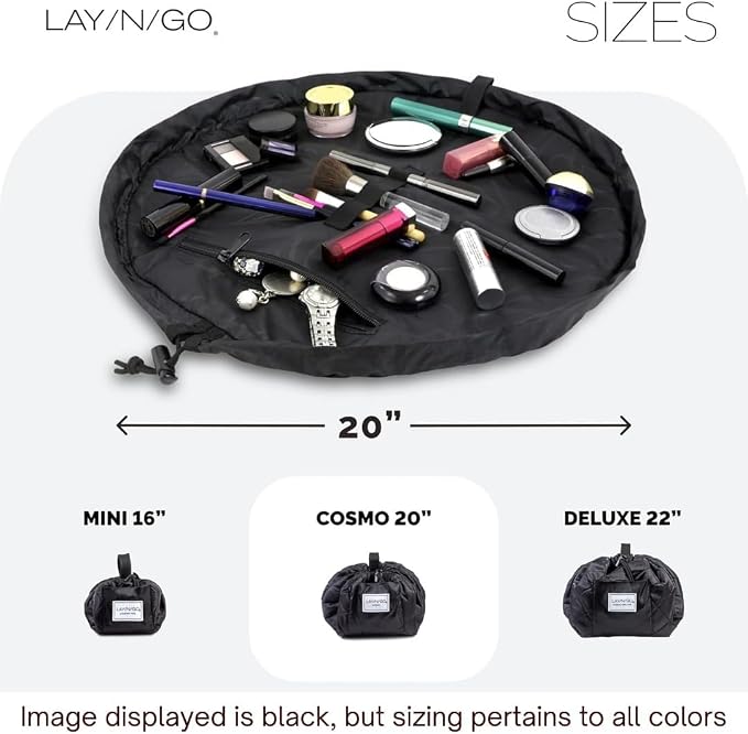 Lay-n-Go Cosmo Drawstring Cosmetic & Makeup Bag Organizer - Portable Drawstring Makeup Bag w/Zipper Pocket, Makeup Loops & More - Durable, Machine Washable Toiletry Bag (20", Floral Large) - Image 9