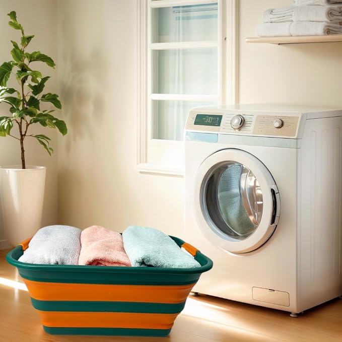 SAMMART Collapsible Plastic Laundry Basket with Handle/Foldable Pop Up Storage Hamper/Portable Laundry Organizer-Space Saving Washing Tub/Household Storage (Teal Green/Autumn leaf, 42L (Set of 2)) - Image 6