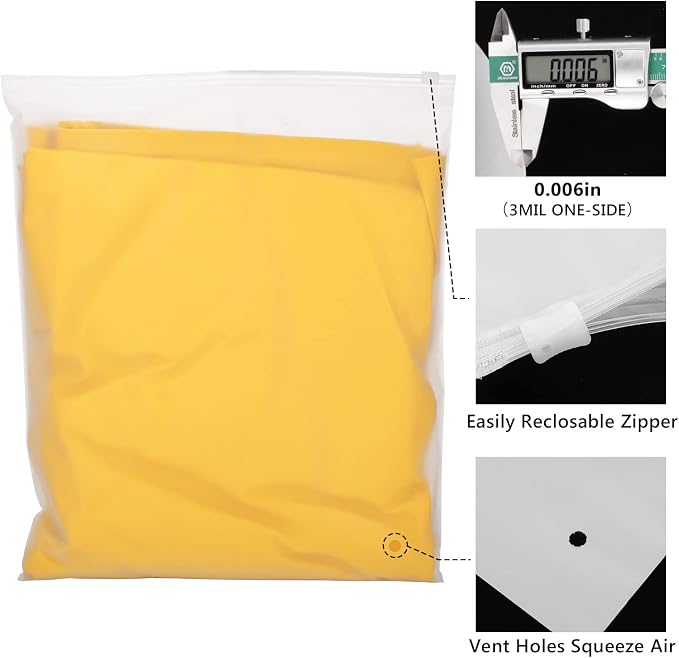 T Shirt Packaging Bags, 50PCS 12x14 inch Frosted Zipper Plastic Bags for Clothes, Pants, Shirt, Sweaters, Clothing Selling, with Resealable Ziplock & Vent Hole, 3 Mil - Image 9