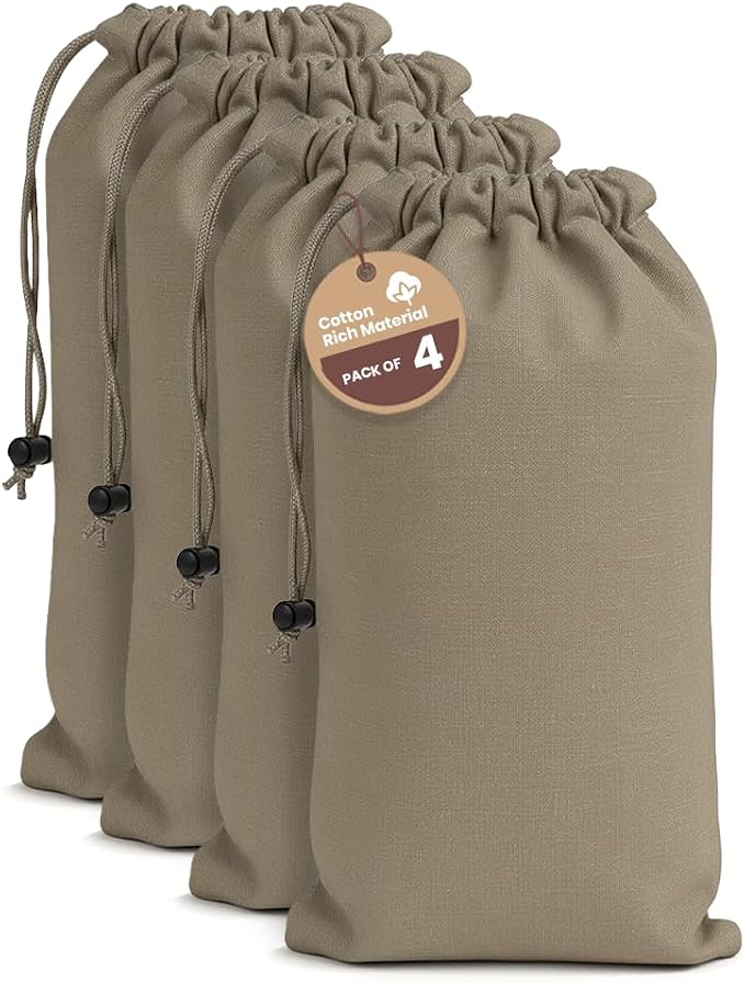 LFH Cotton Rich Shoe Storage Bags with Drawstring, Dustproof Breathable Reusable Organizer, Perfect For Travel, Dorm, Hotel, College, Gym, Easy to Carry, Machine Washable 8"x17" (Pack of 4) - Chambray by LFHHomePrivateLimited