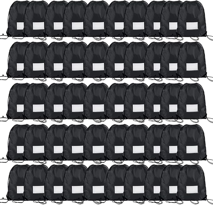 CODOBON 50 Pack Drawstring Bags,Bulk Draw String Backpack, DIY Gym Sports Cinch Bag Sackpack for Women Men, Black by CODOBON