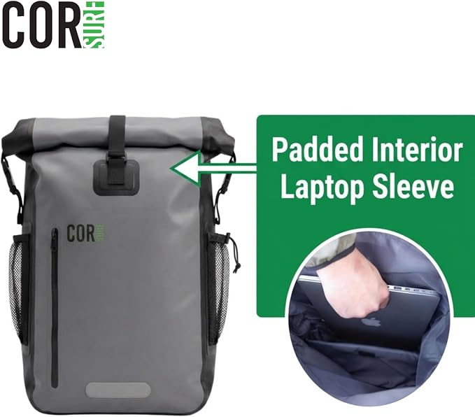 COR Surf 100% Waterproof Heavy Duty Backpack And Dry Backpack For Swimming, Boating Or Kayaking, Roll-top Design With Sonically Welded Seams And Padded Laptop Sleeve (40L, 21 x 15 x 8 Inches) - Image 7