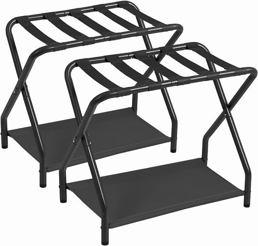 AMHANCIBLE Luggage Rack, Set of 2, Foldable Suitcase Stands for Guest Room, Metal Luggage Holder with Storage Shelf for Bedroom, Hotel, Easy Assemble, Black HLR02BK by AMHANCIBLE