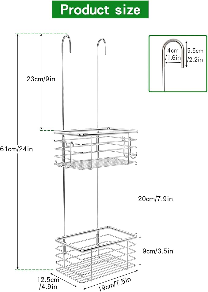 2-Tier shower caddy hanging,shower rack,small hanging bathroom organizer,bathroom door organizer,shower caddy over shower head - Image 2