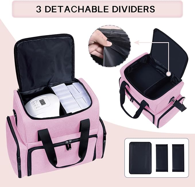 Large Makeup Bag Double Layer with 4 Removable Case,Pink | Large Makeup Bag with 4 Removable Case and 2 Removable Dividers Double Layer Travel Cosmetic Makeup Brushes Storage Section - Image 4