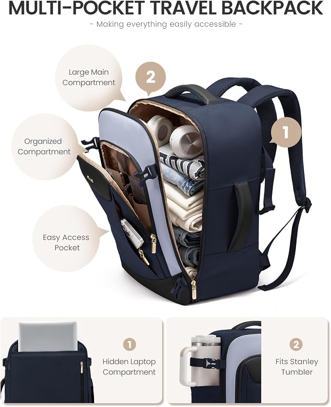 LOVEVOOK 40L Travel Backpack for Women Men, Large Carry on Backpack for Airplanes TSA Personal Item Travel Bag fits 15.6" Laptop, Waterproof Weekender Essentials Airline Approved with 2 Packing Cubes - Image 5