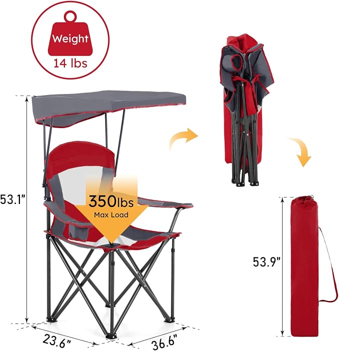 ALPHA CAMP Oversized Camping Chair with Shade Canopy, Folding Lawn Chairs - Image 3