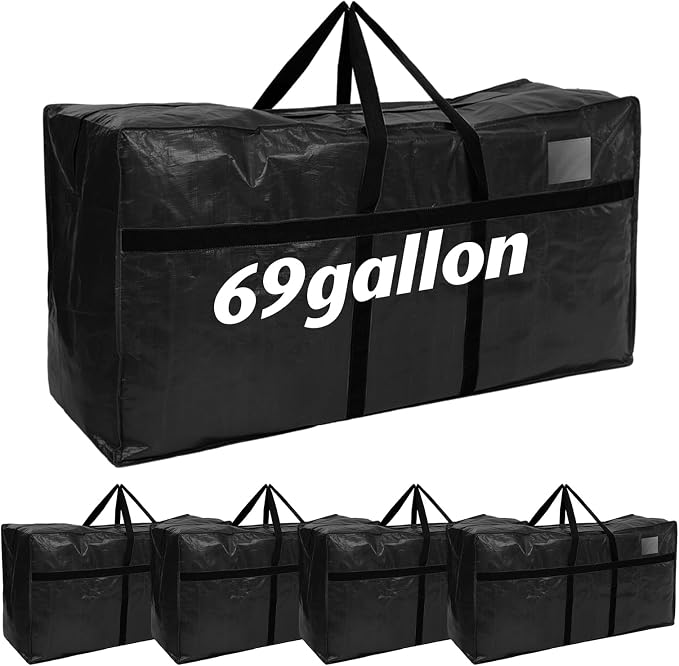Windyun 4 Pack 69 Gallon Extra Large Moving Bags XXL Heavy Duty Storage Bag with Strong Zipper Handle Jumbo Big Tote Box Foldable for College Dorm Travel Clothes Duffle Blanket Pillow(Black) by Windyun