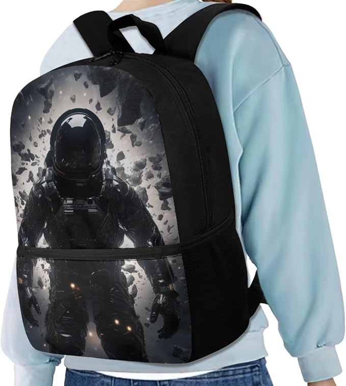 Astronaut Backpack for Kids Boys Backpack with Lunch Box Water Bottle Carrier with Strap and Pencil Case Pouch 4PCS Set Sturdy Bookbag with Front Pocket for School 17" Lightweight School Bag - Image 2