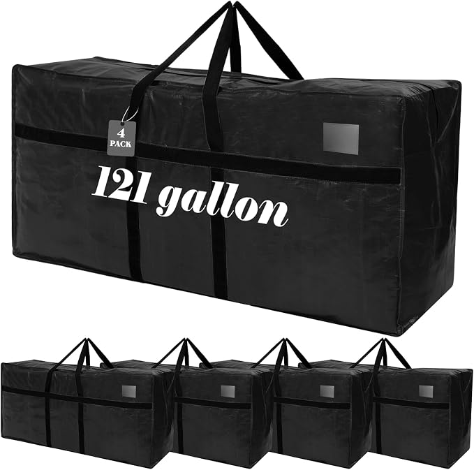 Windyun 4 Pack 121 Gallon Extra Large Moving Bags XXL Heavy Duty Storage Bag with Strong Zipper Handle Jumbo Big Tote Box Foldable for College Dorm Travel Clothes Duffle Blanket Pillow(Black) by Windyun