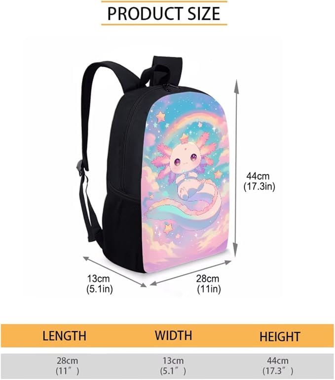 Personalized Cute Axolotl Backpack for School Girls 2nd Grade with Lunch Box Rainbow Elementary Bookbag Set Neon Custom Back Pack Lunchbox Pencil Case Watter Bottle Holder Back Pack for Kids - Image 4