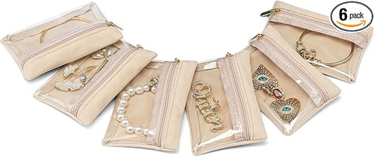 Vlando 6 Pcs Travel Jewelry Organizer Velvet Jewelry Pouch with Zipper Clear Travel Jewelry Bag for Travel Business Trip Jewelry Pouch for girls Mothers Day Gifts for Mom by VLANDO