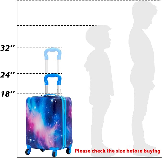 Redbaker 6 Pcs Kids Luggage Set, 17 Inch Rolling Suitcase with Backpack Lunch Bag Neck Pillow, Starry Sky Travel Set for Summer Vacation Sleepover Back to School Gift - Image 3