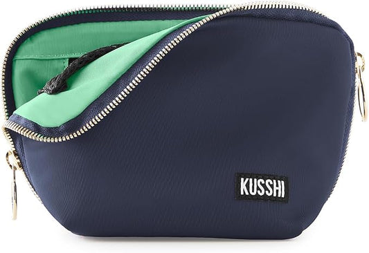 KUSSHI Washable Travel Makeup & Cosmetic Bag - Brush Organizer Sold Separately (Everyday, Navy/Mint) by KUSSHI
