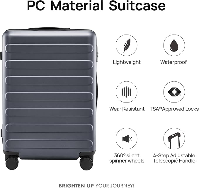 NINETYGO Medium Checked Luggage 26 Inch, Checking In Luggage with Smooth Spinner Wheels, Lightweight, Hard Shell PC Suitcase, Lightweight Travel Luggage, TSA Approved (Grey, Rhine Basic) - Image 2