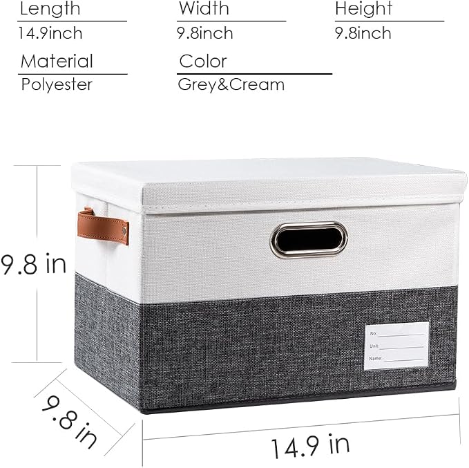 PRANDOM Foldable Storage Bins with Lids [3-Pack] Fabric Collapsible Storage Boxes Baskets Cubes Containers with Handles for Closet Living Room Bedroom (Grey & White 14.9x9.8x9.8'') - Image 4