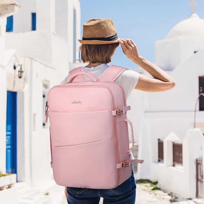 Lubardy Travel Backpack for Men Women 17 Inch Flight Approved Carry on Backpack Waterproof Large 40L Luggage Daypack Business College Weekender Overnight Laptop Backpack with 3 Packing Cubes, Pink - Image 7